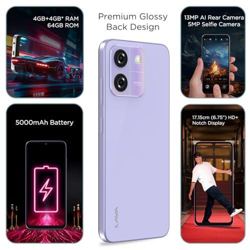 Lava O3 (Glossy Lavender, 4 GB RAM, 64 GB Storage) Refurbished