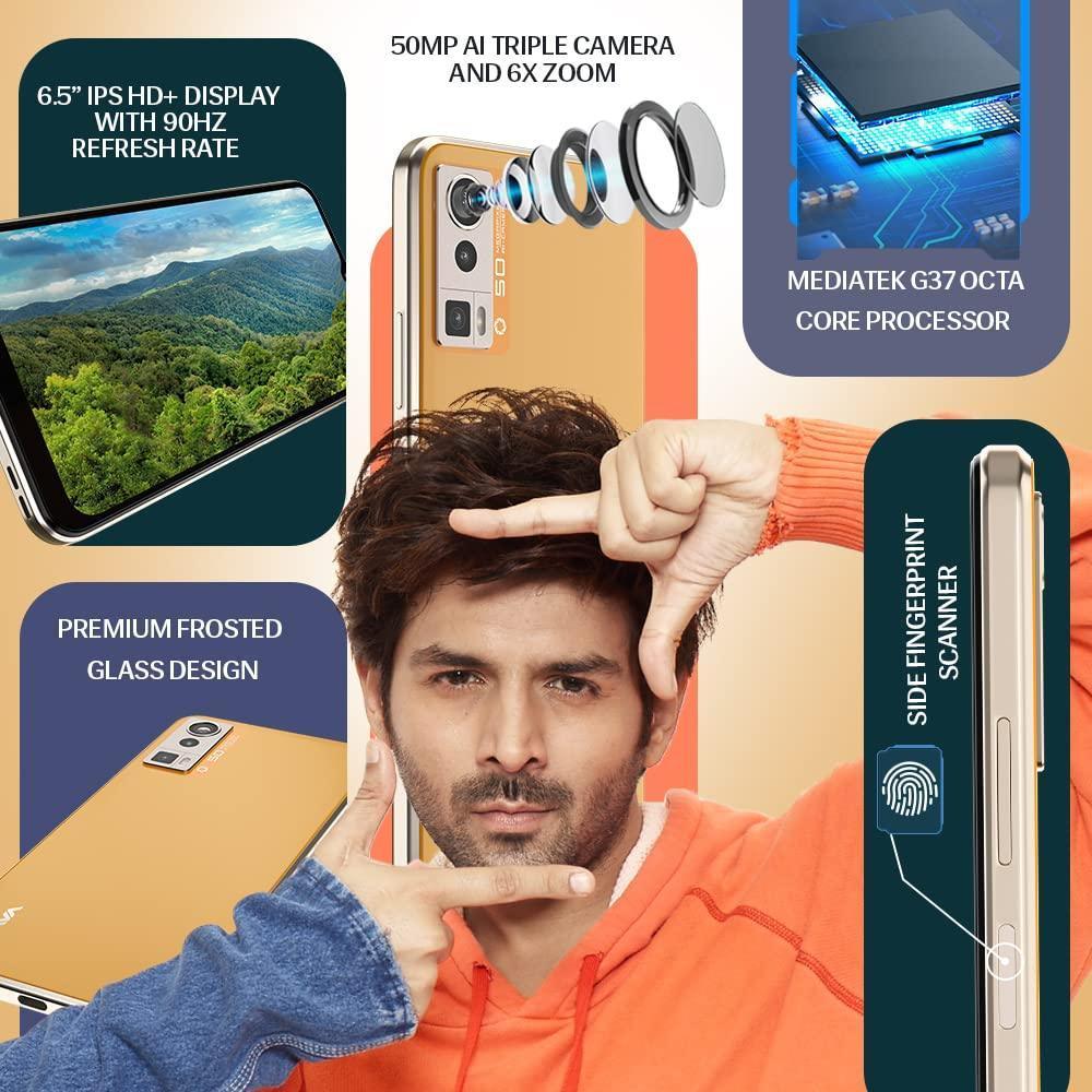 Lava Blaze Pro (Glass Orange, 4GB RAM, 64GB Storage)| 50 MP AI Triple Camera| 2.3 Ghz Octa Core MTK Helio G37 |Side Fingerprint Sensor| Upto 7GB Expandable RAM - Triveni World