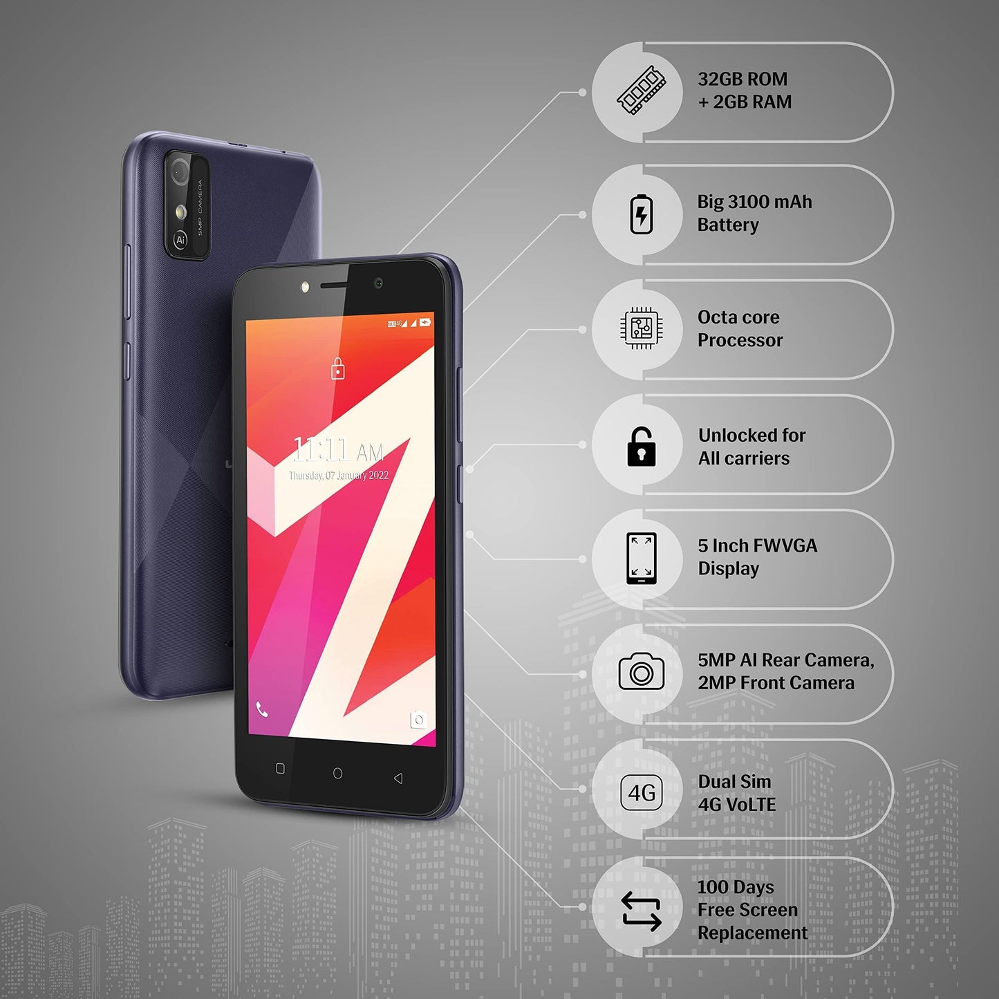 Lava Z21 (2GB RAM, 32GB ROM)-Blue| Octa Core Processor| Stock Android 11| Powerful 3100 mAh Battery - Triveni World