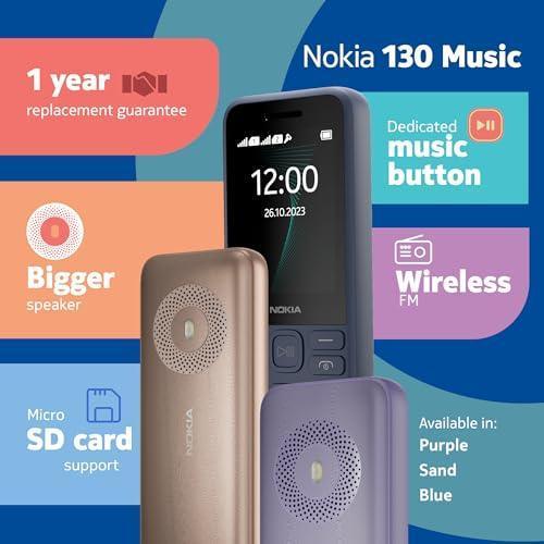 Nokia 130 Music | Built-in Powerful Loud Speaker with Music Player and Wireless FM Radio | Dedicated Music Buttons | Big 2.4” Display | 1 Month Standby Battery Life | Purple - Triveni World