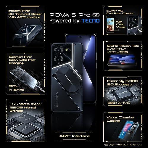 Pova 5 Pro 5G (Dark Illusion, 8GB RAM,128GB Storage)| Segment 1st 68W Ultra Fast Charging | 50MP AI Dual Camera | India's 1st Multi-Colored Backlit ARC Interface | 6.78”FHD+ Dot-in Display - Triveni World