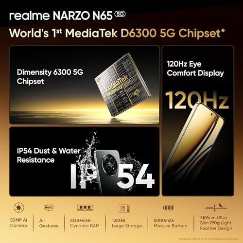 realme NARZO N65 5G (Amber Gold 8GB RAM, 128GB Storage) India's 1st D6300 5G Chipset | Ultra Slim Design | 120Hz Eye Comfort Display | 50MP AI Camera| Charger in The Box - Triveni World