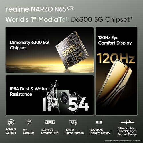 realme NARZO N65 5G (Deep Green 6GB RAM, 128GB Storage) India's 1st D6300 5G Chipset | Ultra Slim Design | 120Hz Eye Comfort Display | 50MP AI Camera| Charger in The Box - Triveni World