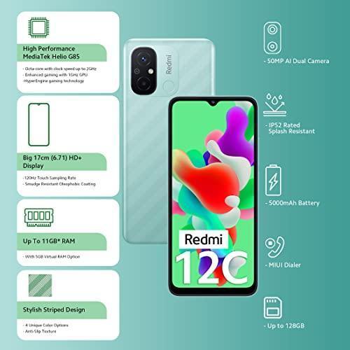 Redmi 12C (Mint Green, 4GB RAM, 64GB Storage) | High Performance Mediatek Helio G85 | Big 17cm(6.71) HD+ Display with 5000mAh(typ) Battery - Triveni World