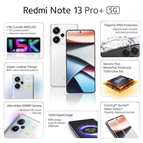 Redmi Note 13 Pro+ (Fusion White, 12GB RAM, 512GB Storage) | World's First Mediatek 7200 Ultra 5G | 200MP Hi-Res Camera | 1.5K Curved AMOLED | 120W HyperCharge - Triveni World