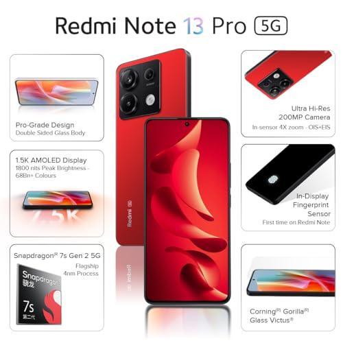 Redmi Note 13 Pro (Scarlet Red, 8GB RAM, 128GB Storage) | 1.5K AMOLED | 200MP Hi-Res Camera | Flagship 4nm SD 7s Gen 2 | 67W TurboCharge - Triveni World