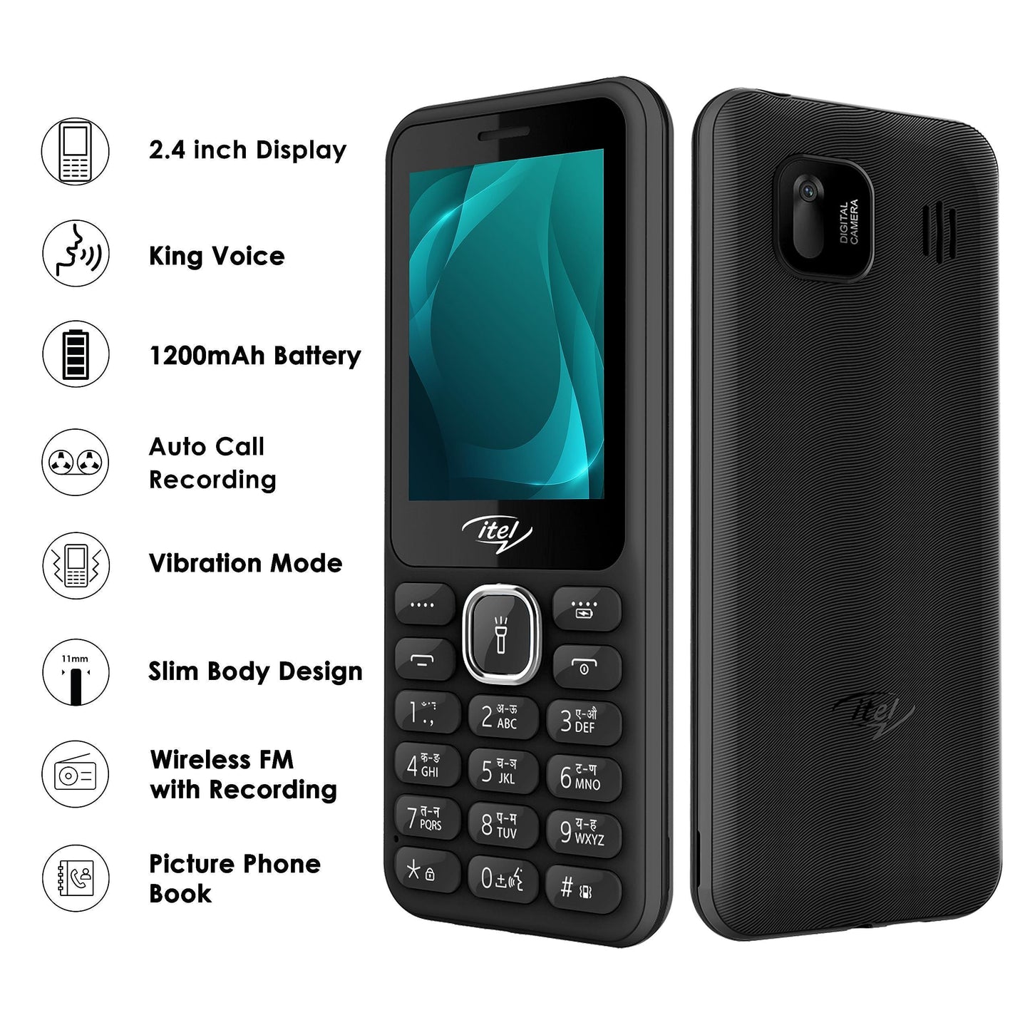 (Refurbished) itel it5027 Keypad Mobile Phone with 2.4 inch Display Size |11mm Slim Body| 1200 mAh Battery| King Voice | Black - Triveni World