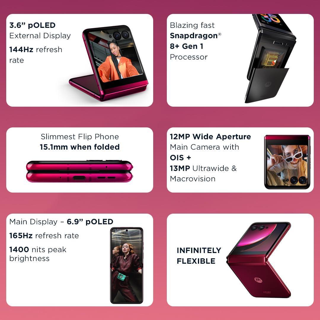 (Refurbished) Motorola razr 40 Ultra (Viva Magenta, 8GB RAM, 256GB Storage) | 3.6" External AMOLED Display | 6.9" AMOLED 165Hz Display | 32MP Selfie Camera |30W TurboPower Charging | Android 13 - Triveni World