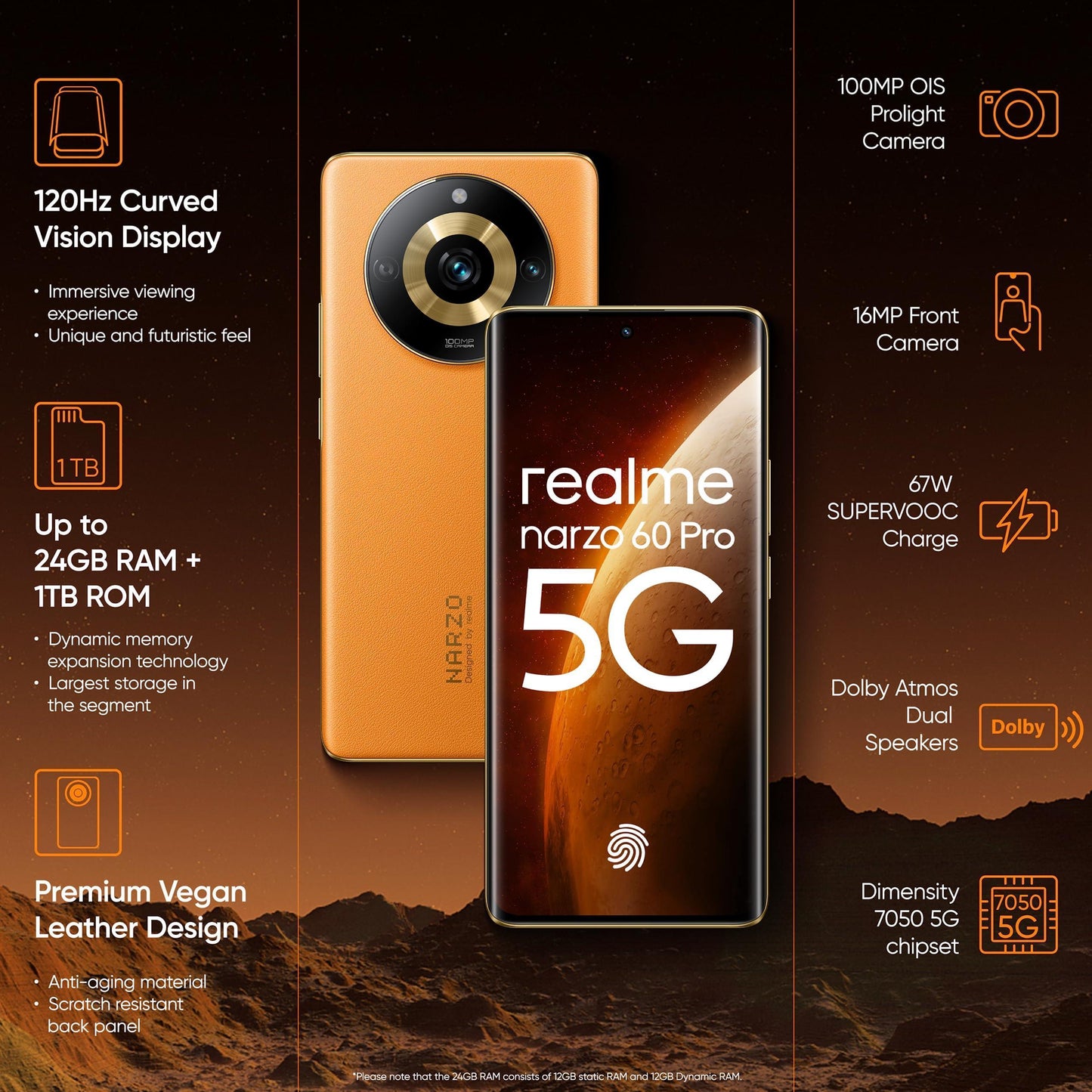 (Refurbished) realme narzo 60 Pro (Mars Orange,8GB+128GB) MediaTek Dimensity 7050 | 120 Hz Super Amoled Curved Display | 100 MP OIS Camera - Triveni World