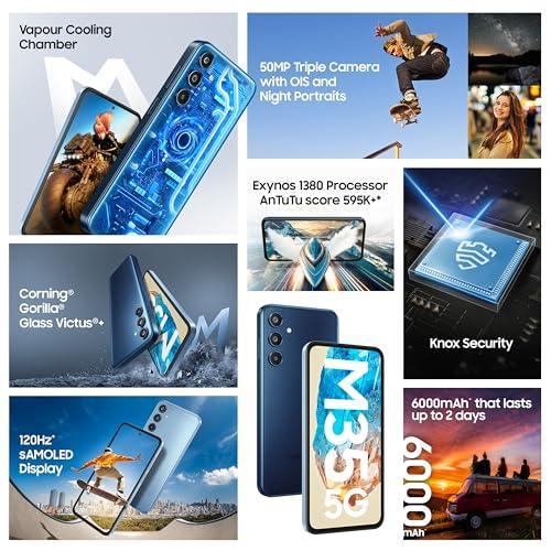Samsung Galaxy M35 5G (Moonlight Blue,8GB RAM,256GB Storage)| Corning Gorilla Glass Victus+| AnTuTu Score 595K+ | Vapour Cooling Chamber | 6000mAh Battery | 120Hz Super AMOLED Display| Without Charger - Triveni World