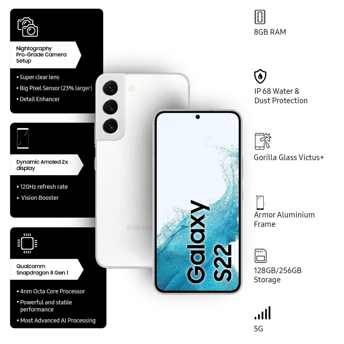 Samsung Galaxy S22 5G (Phantom White, 8GB RAM, 128GB Storage) with No Cost EMI/Additional Exchange Offers - Triveni World