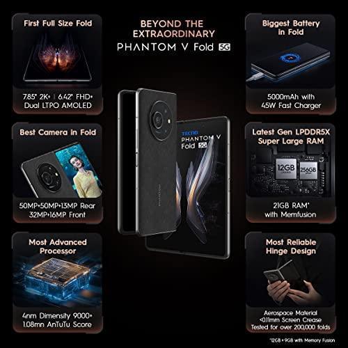 TECNO Phantom V Fold 5G Black (12GB RAM,256GB Storage) | The First Full Size Fold | LTPO AMOLED Display | 4nm D9000+ Fast Processor - Triveni World