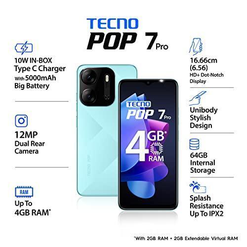 TECNO POP 7 Pro (Uyuni Blue, 2GB RAM,64GB Storage) | Type C Port | 12MP Dual Camera | Up to 4GB RAM with Memory Fusion - Triveni World