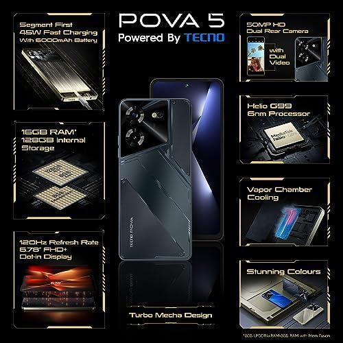 TECNO Pova 5 (Mecha Black, 8GB RAM,128GB Storage) | Segment 1st 45W Ultra Fast Charging | 6000mAh Big Battery | 50MP AI Dual Camera | 3D Textured Design | 6.78”FHD+ Display - Triveni World