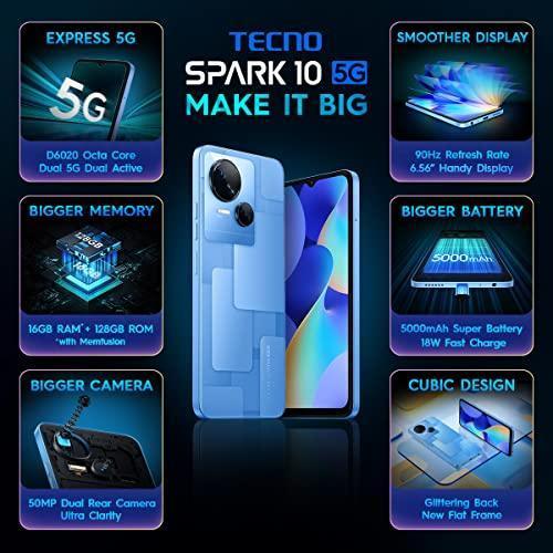 TECNO Spark 10 5G (Meta Blue, 8GB RAM,128GB Storage)|16GB Expandable RAM | Ultra Clear 50MP Superior Rear Camera| Dimensity 6020 7nm Powerful 5G Processor - Triveni World