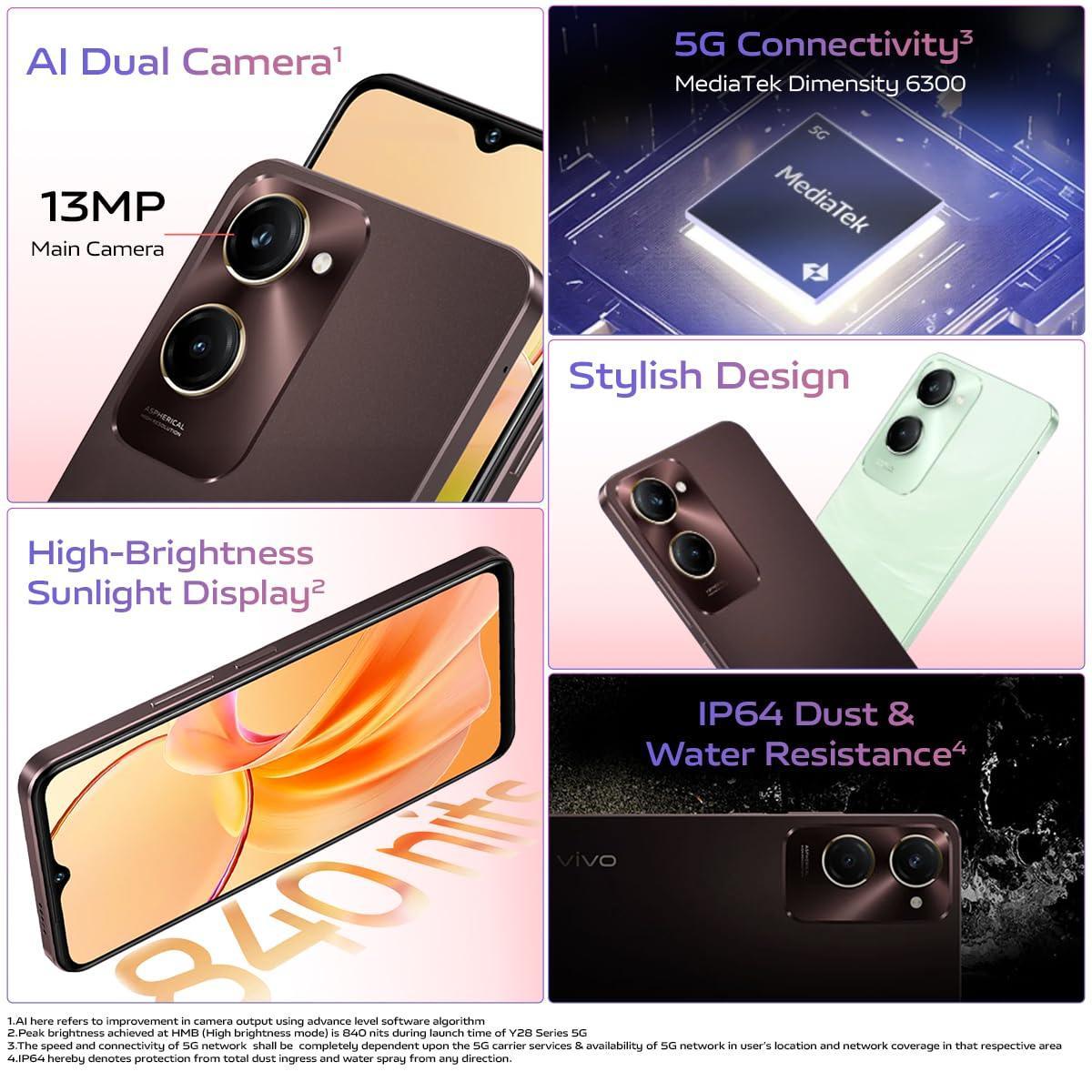 vivo Y28e 5G (Vintage Red, 4GB RAM, 128GB Storage) with No Cost EMI/Additional Exchange Offers | Without Charger - Triveni World