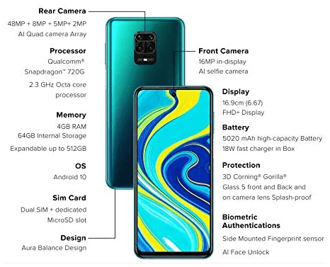 Xiaomi Redmi Note 9 Pro (Aurora Blue, 4GB RAM, 128GB Storage) - Refurbished - Triveni World