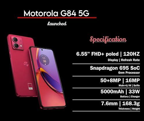 Motorola G84 5G (Viva Magenta, 12GB RAM, 256GB Storage) | 50MP (OIS) | 16MP Front Camera | Snapdragon 695 Processor | Ultra Premium Vegan Leather Design | Unbelievable 5G Speeds with 14 5G Bands - Triveni World