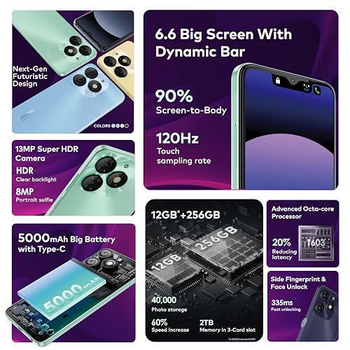 itel A70 (4GB RAM, 256GB ROM) Upto 12GB RAM with Memory Fusion | 13MP Dual Rear Camera & 8MP Front Camera | 5000mAh with Type-C | Dynamic Bar | Side Fingerprint | Octa-Core Processor | Field Green - Triveni World