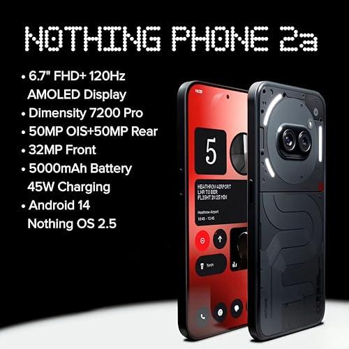 Nothing Phone (2a) 5G (Black, 8GB RAM, 256GB Storage) | 6.7" AMOLED Display | 50MP (OIS) + 50 MP | 32 MP Front | Mediatek Dimensity 7200 Pro Processor | Glyph Interface | 45 W Charging 100% in 59 mins - Triveni World