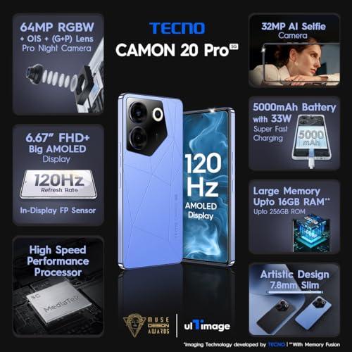 TECNO Camon 20 Pro 5G (Serenity Blue, 8GB RAM,128GB Storage)| India's 1st MediaTek Dimensity 8050 Processor | 16GB Expandable RAM | 64MP RGBW(G+P) OIS Rear Camera|6.67 FHD+ Big AMOLED Screen - Triveni World