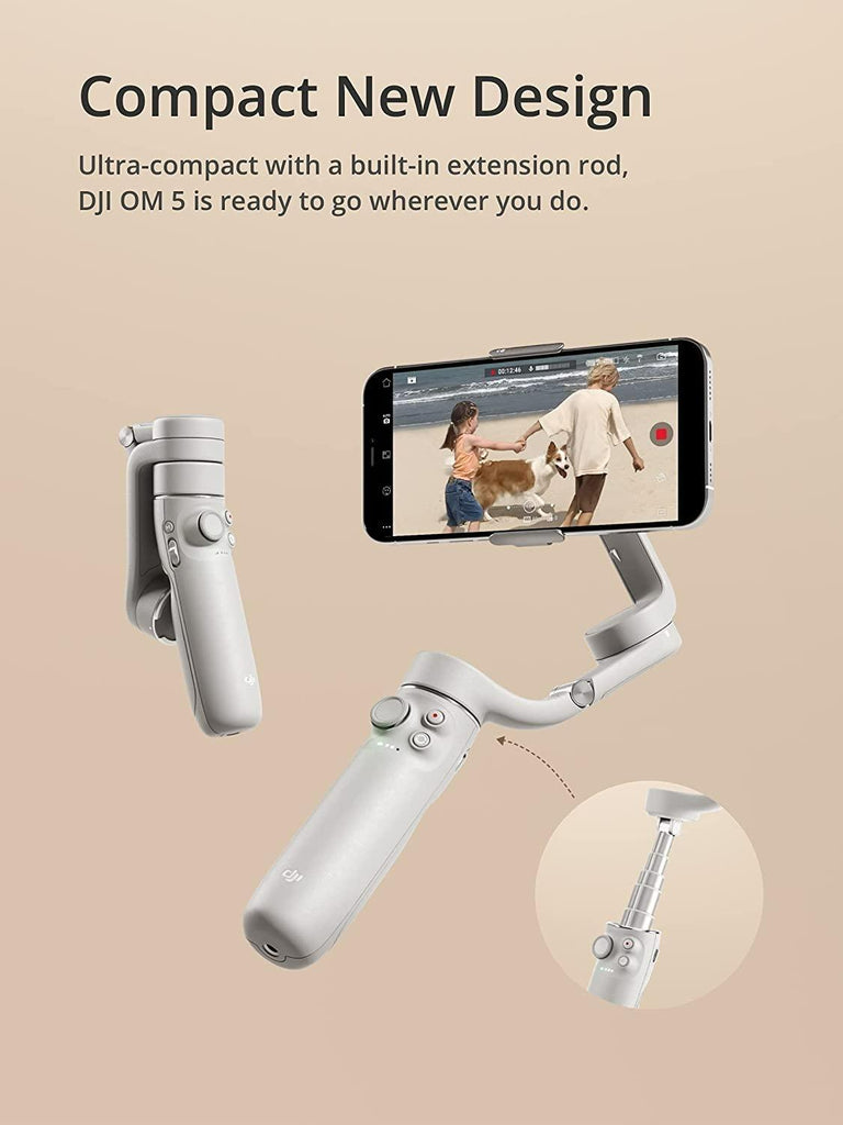DJI OM 5-Handheld 3-Axis Smartphone Gimbal Stabilizer with Grip Tripod, Built-in Extension Rod, Shot Guide for Vlogging, Youtube, Live Video, Phone Stabilizer Compatible with iPhone and Android(WHITE) - Triveni World