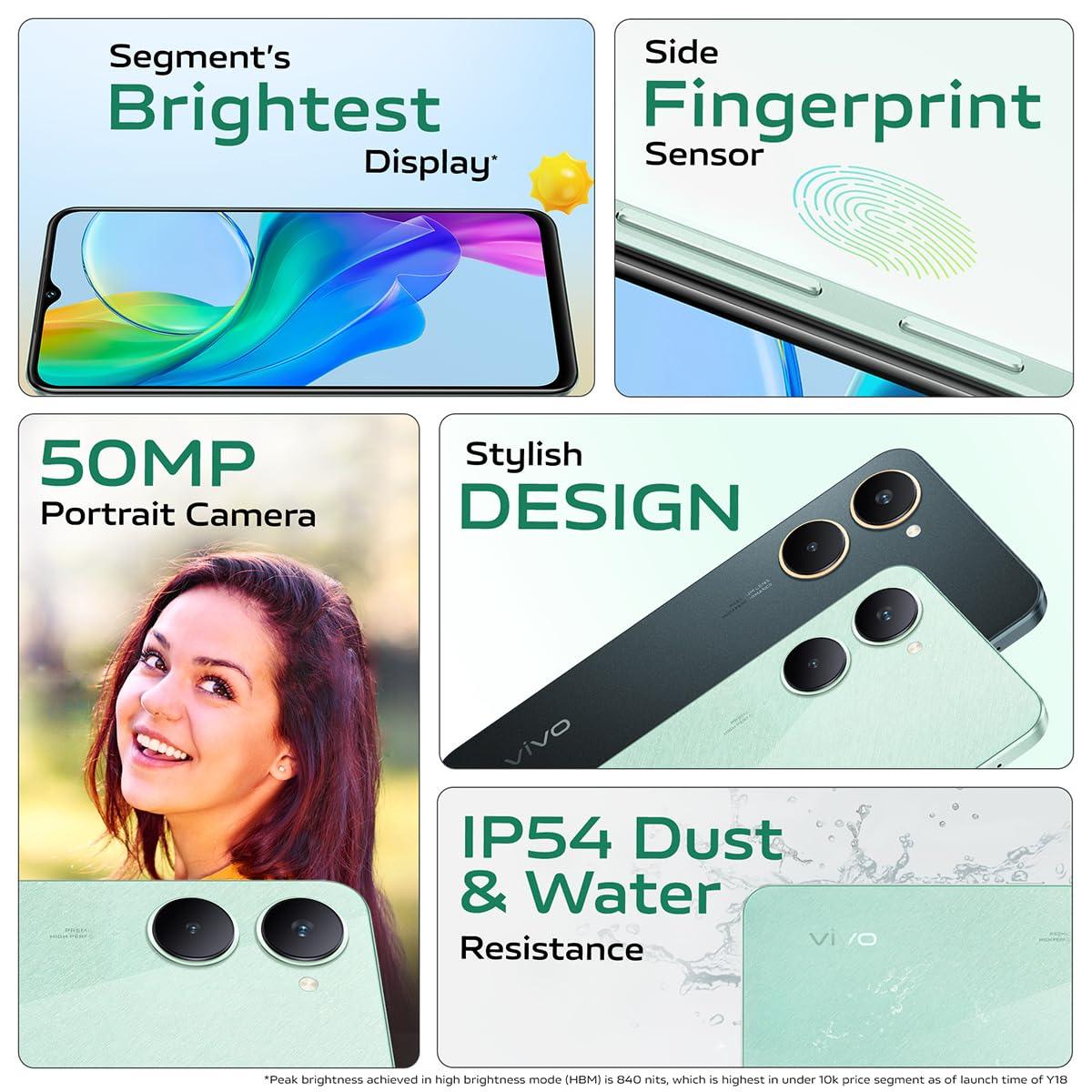 vivo Y18t (Space Black, 4GB RAM, 128GB Storage) Refurbished