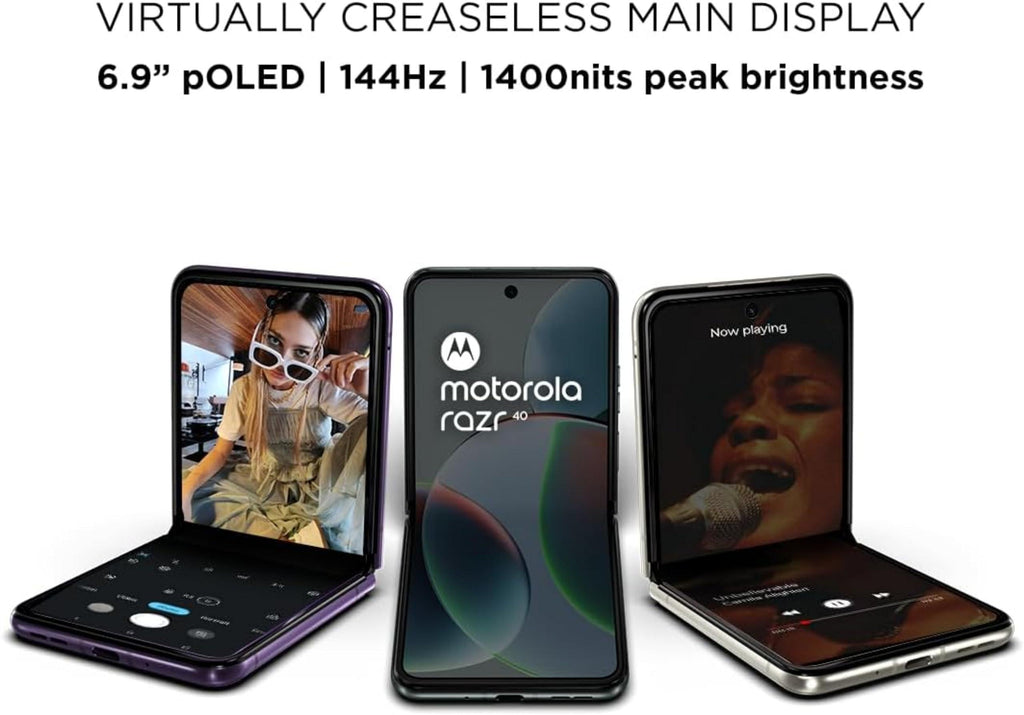 Motorola razr 40 5G (Sage Green, 8GB RAM, 256GB Storage) |17.52 cm (6.9 inch) FHD+ pOLED Main Display | 3.81 cm (1.5 inch) pOLED(External) | 64MP OIS + 13MP UWM Rear Camera | 32 MP Front Camera - Triveni World