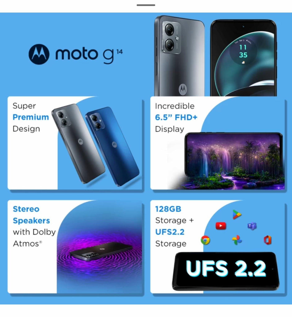 Motorola G14 (Steel Gray, 4GB RAM, 128GB Storage) | 6.5 FHD+ Display | UNISOC T616 Octa-core Processor | 50 MP Camera Quad Pixel Technology | Fingerprint | 5000 mAh Battery 20 W TurboPower Charging - Triveni World