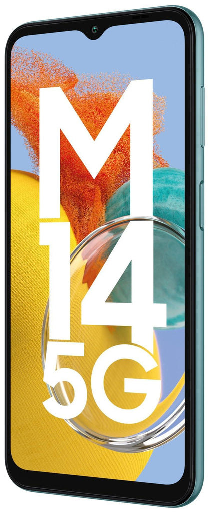 Samsung Galaxy M14 5G (Smoky Teal,4GB,128GB)|50MP Triple Cam|Segment's Only 6000 mAh 5G SP|5nm Processor|2 Gen. OS Upgrade & 4 Year Security Update|12GB RAM with RAM Plus|Android 13|Without Charger - Triveni World