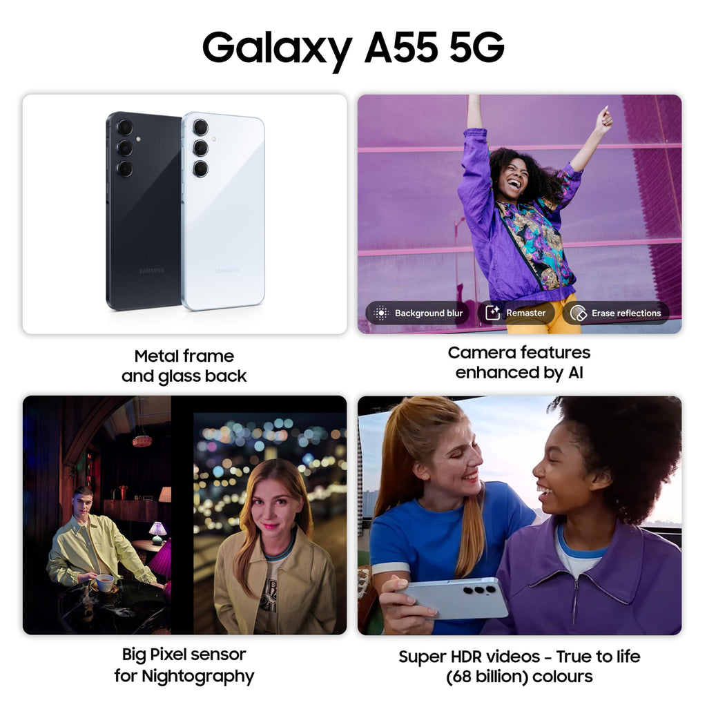 Samsung Galaxy A55 5G (Awesome Iceblue, 12GB RAM, 256GB Storage) | Metal Frame | 50 MP Main Camera (OIS) | Nightography | IP67 | Corning Gorilla Glass Victus+ | sAMOLED with Vision Booster - Triveni World