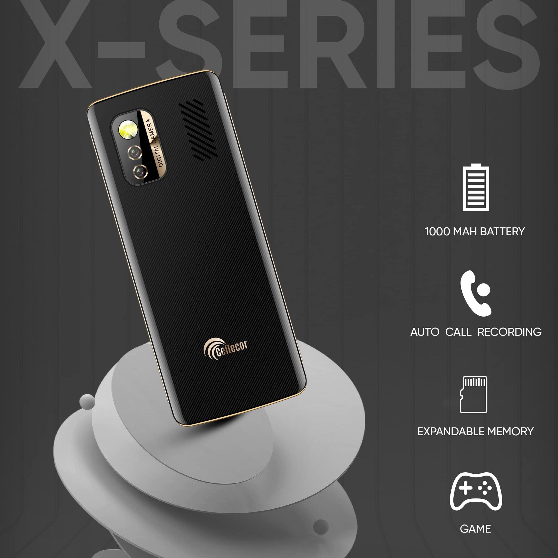 CELLECOR X3 Dual Sim Feature Phone 1000 mAH Battery with Torch Light, Wireless FM and Rear Camera (1.8" Display) (Black) - Triveni World