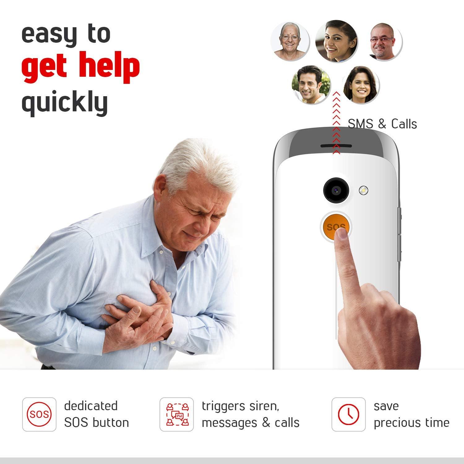 Easyfone Udaan2 1.8" Display with 20+ Senior Citizen Friendly Features Like Loud Sound, Photo Speed dial, Simple menu, SOS, Incoming Call Restriction, Auto-Call Recording, Dual SIM, White - Triveni World