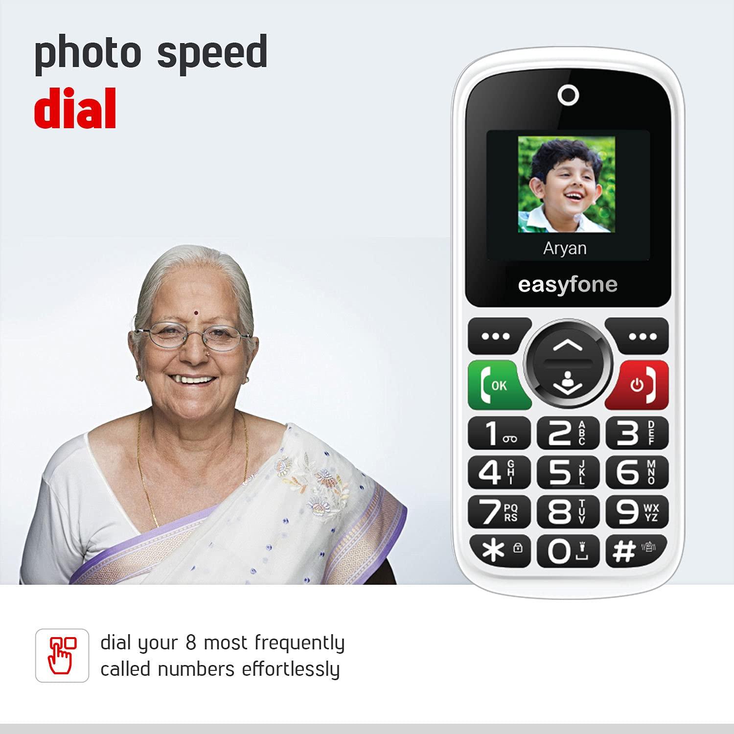 Easyfone Udaan2 1.8" Display with 20+ Senior Citizen Friendly Features Like Loud Sound, Photo Speed dial, Simple menu, SOS, Incoming Call Restriction, Auto-Call Recording, Dual SIM, White - Triveni World