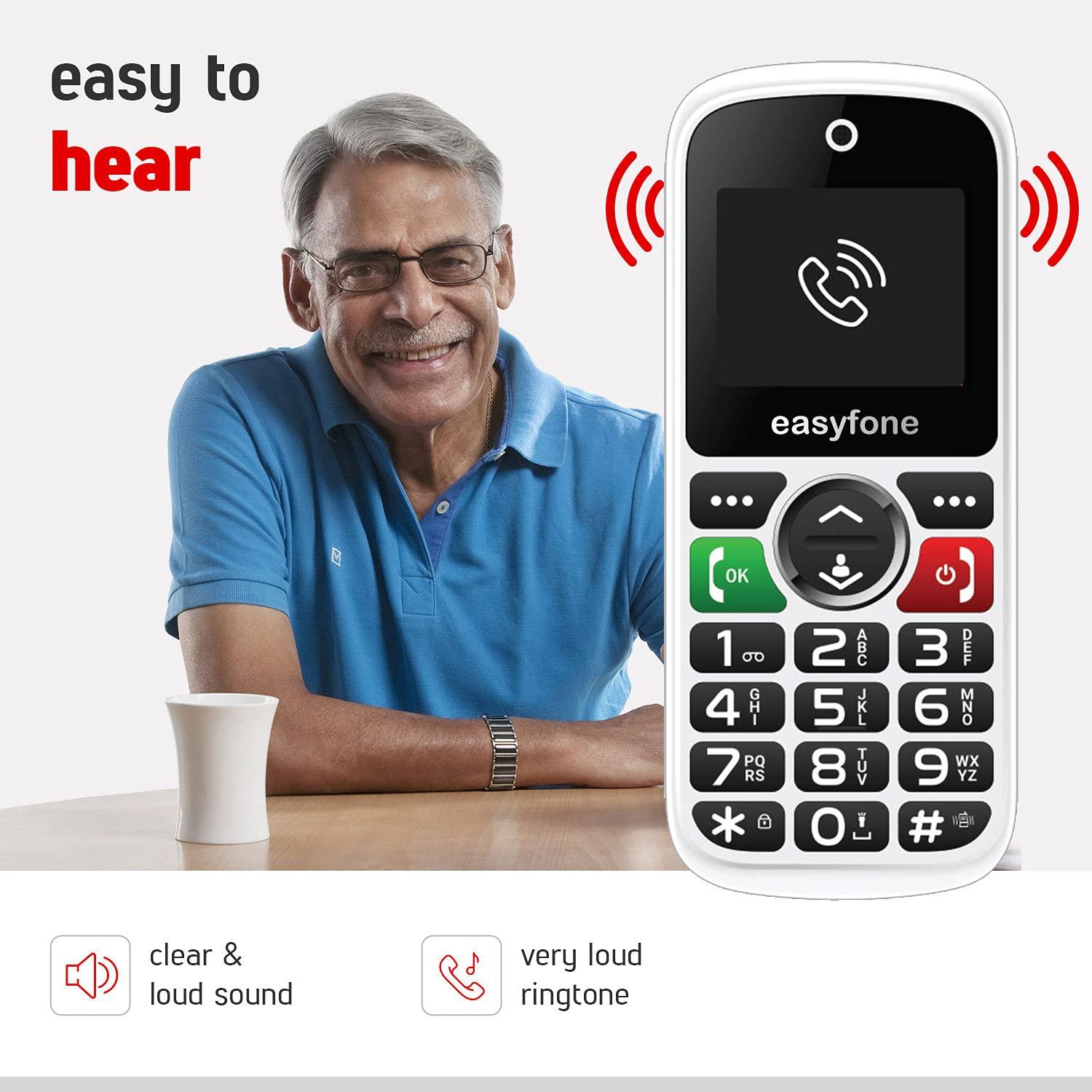 Easyfone Udaan2 1.8" Display with 20+ Senior Citizen Friendly Features Like Loud Sound, Photo Speed dial, Simple menu, SOS, Incoming Call Restriction, Auto-Call Recording, Dual SIM, White - Triveni World
