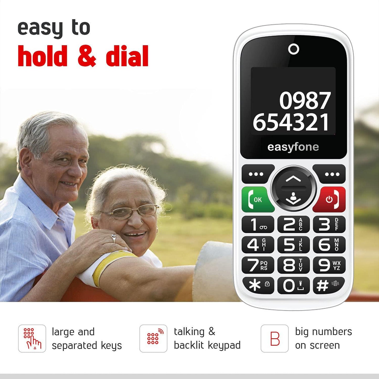 Easyfone Udaan2 1.8" Display with 20+ Senior Citizen Friendly Features Like Loud Sound, Photo Speed dial, Simple menu, SOS, Incoming Call Restriction, Auto-Call Recording, Dual SIM, White - Triveni World