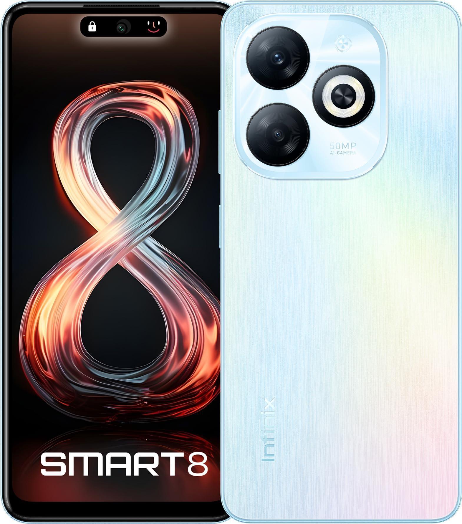 Infinix Smart 8 8GB RAM 128GB Storage | 5000 mAh Heavy Battery | Android 13 Go | 50MP + AI Camera | Dual Sim (Rainbow Blue) - Triveni World