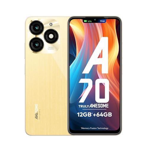 itel A70 | 12GB* RAM + 64GB ROM| 13MP Dual Rear Camera & 8MP Front Camera | 5000mAh Battery with Type-C Charging | Dynamic Bar | Side Fingerprint Sensor | Octa-Core Processor | Brilliant Gold - Triveni World