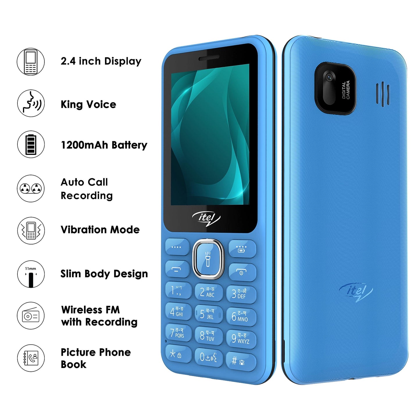 itel it5027 Keypad Mobile Phone with 2.4 inch Display Size |11mm Slim Body| 1200 mAh Battery| King Voice | Blue - Triveni World