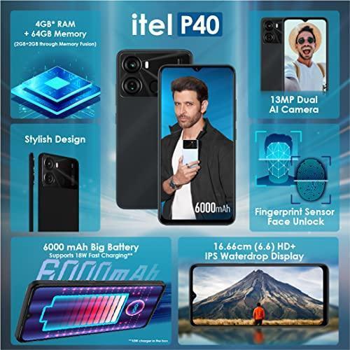 itel P40 (6000mAh Battery with Fast Charging | 2GB RAM + 64GB ROM, Up to 4GB RAM with Memory Fusion | Octa-core Processor | 13MP AI Dual Rear Camera) - Force Black - Triveni World