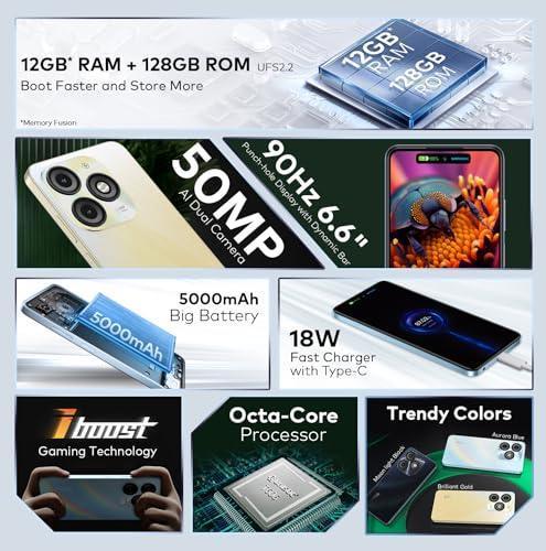 itel P55 4G | Upto 12GB RAM with Memory Fusion & 128GB ROM| 50MP AI Dual Rear Camera & 8MP Front Camera| 5000mAh Battery with 18W Charger | Dynamic Bar|UFS 2.2| Moonlit Black - Triveni World