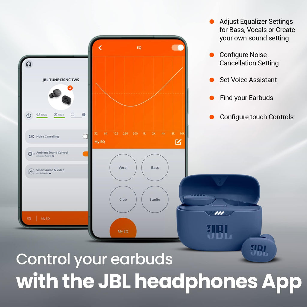 JBL Tune 130NC in Ear Wireless TWS Earbuds with Mic, ANC Earbuds(Upto 40Db), Customizable Bass with Headphones App, 40Hrs Playtime, Legendary Sound, 4 Mics for Clear Calls, Bluetooth 5.2 (Blue) - Triveni World