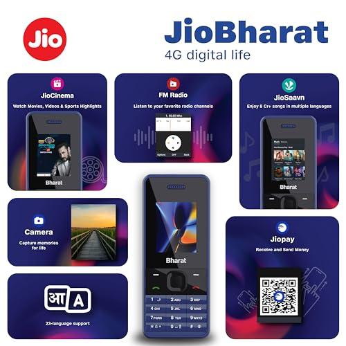 JioBharat V2 4G Phone with JioCinema, JioSaavn, Pay (UPI), Long Lasting Battery, LED Torch, Digital Camera | Blue | Locked for JioNetwork - Triveni World