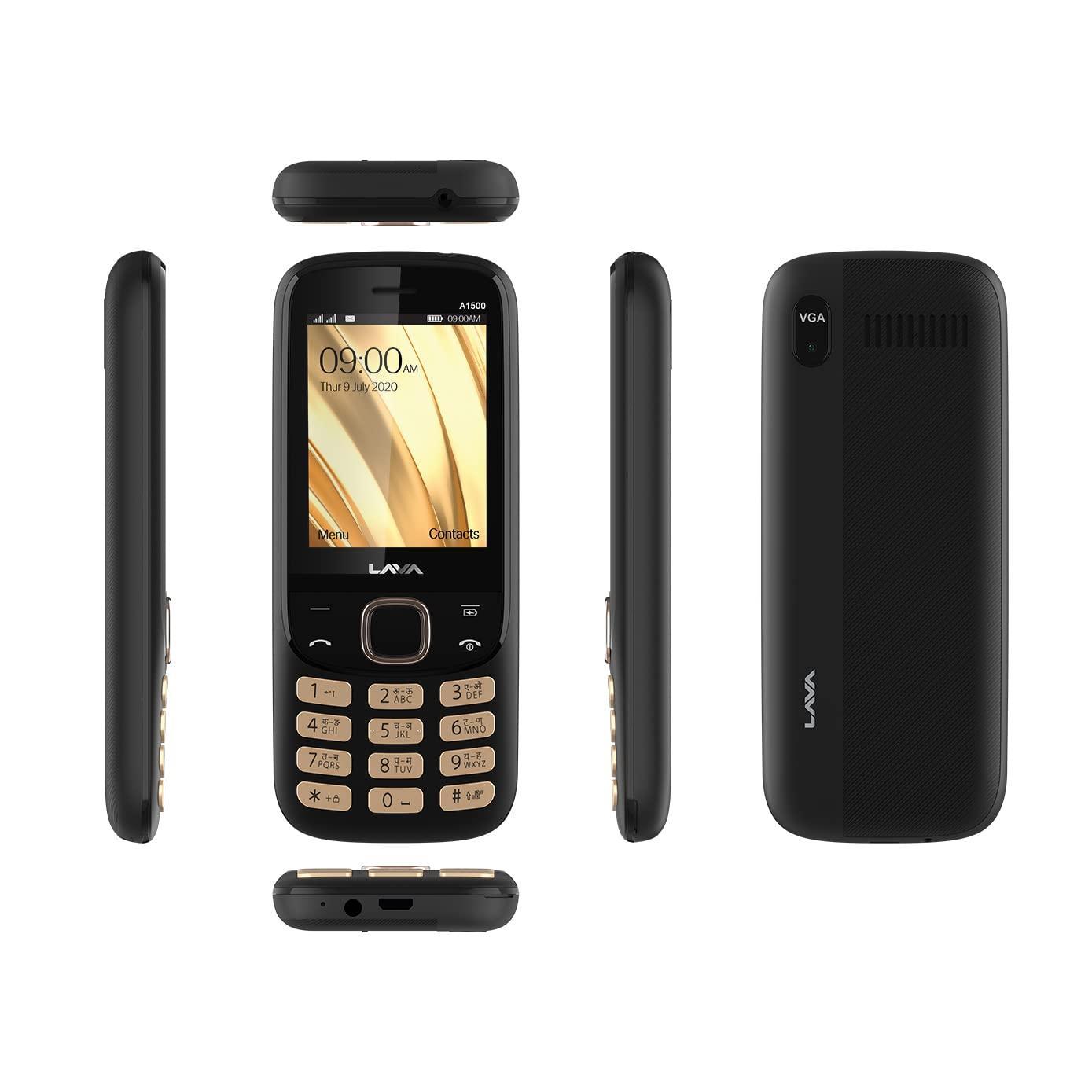 Lava A1500 (Black Gold), Dual Sim Keypad Mobile with 2.4" Big Display, 6 Days Battery Backup, VGA Camera & Military Grade Certified Strong Body - Triveni World