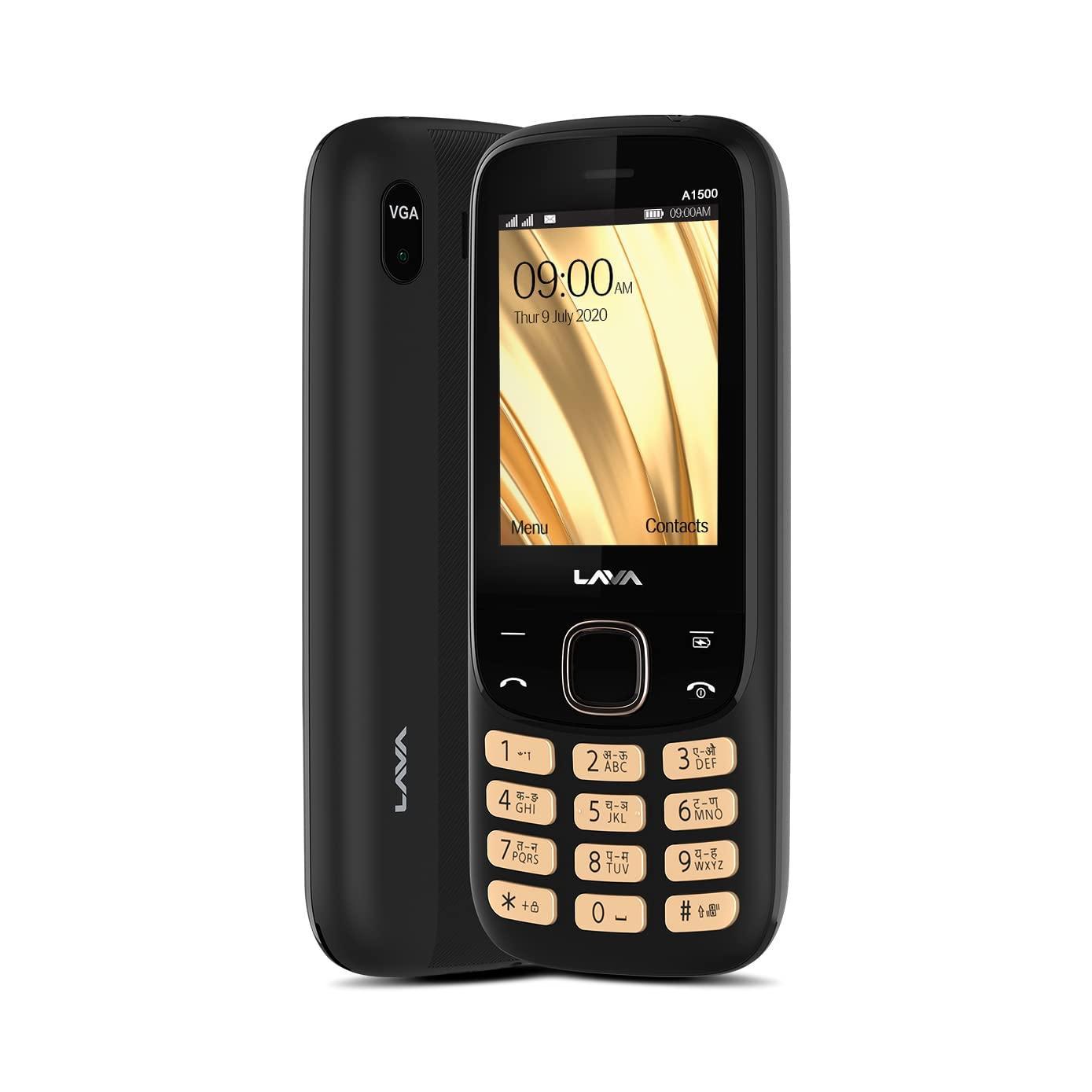 Lava A1500 (Black Gold), Dual Sim Keypad Mobile with 2.4" Big Display, 6 Days Battery Backup, VGA Camera & Military Grade Certified Strong Body - Triveni World