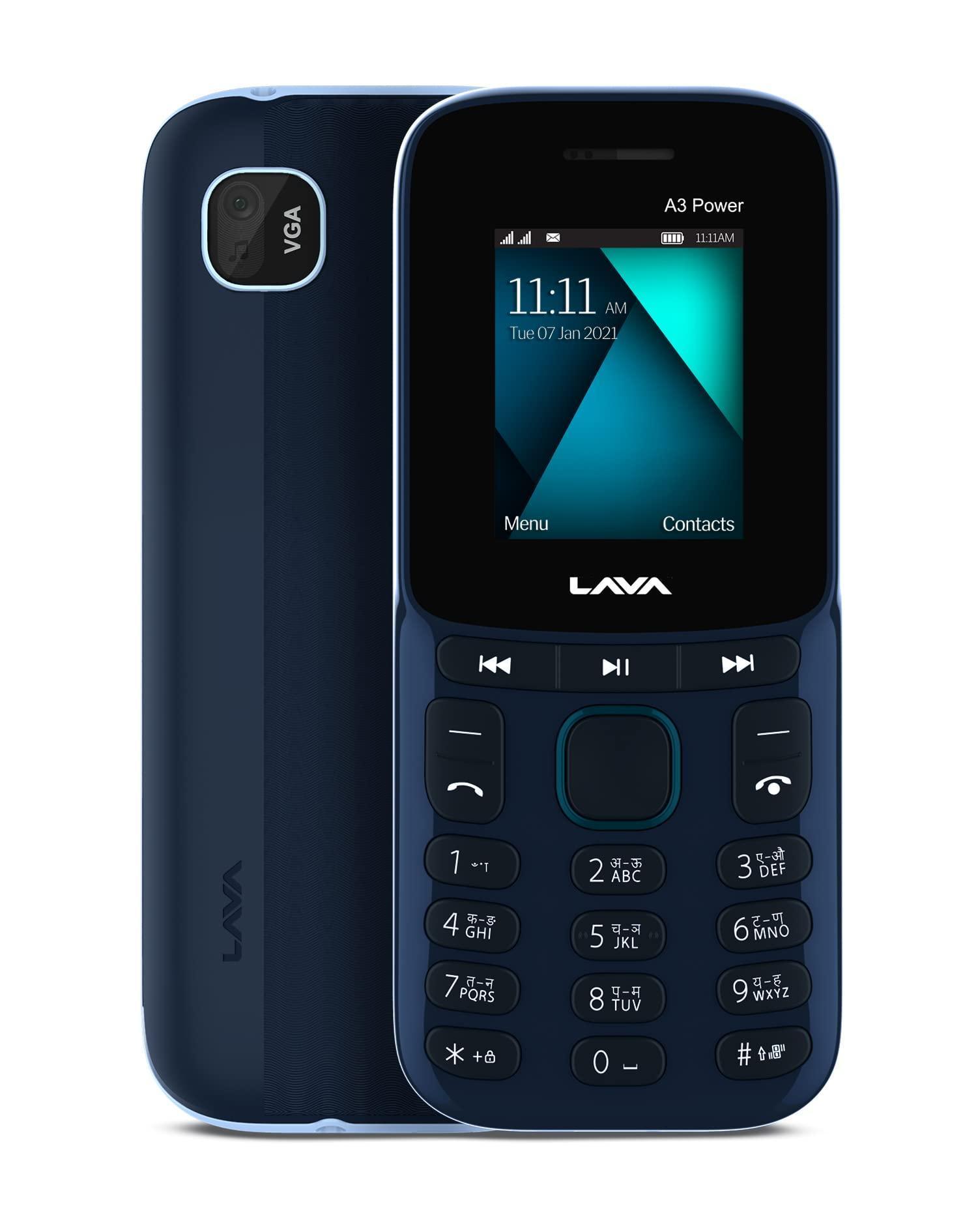 Lava A3 Power (Aqua Blue),Military Grade Certified, Jumbo Battery with 10 Days Backup, Dedicated Music Buttons, Keypad Mobile, Basic Mobile - Triveni World