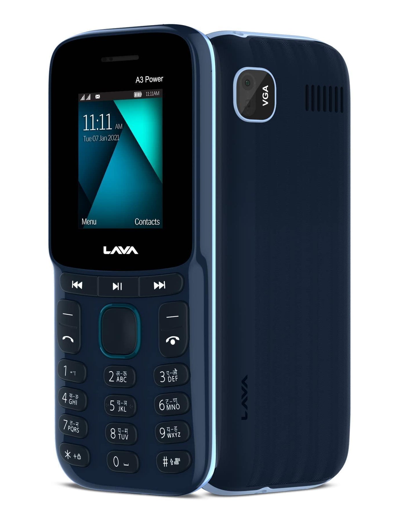 Lava A3 Power (Aqua Blue),Military Grade Certified, Jumbo Battery with 10 Days Backup, Dedicated Music Buttons, Keypad Mobile, Basic Mobile - Triveni World