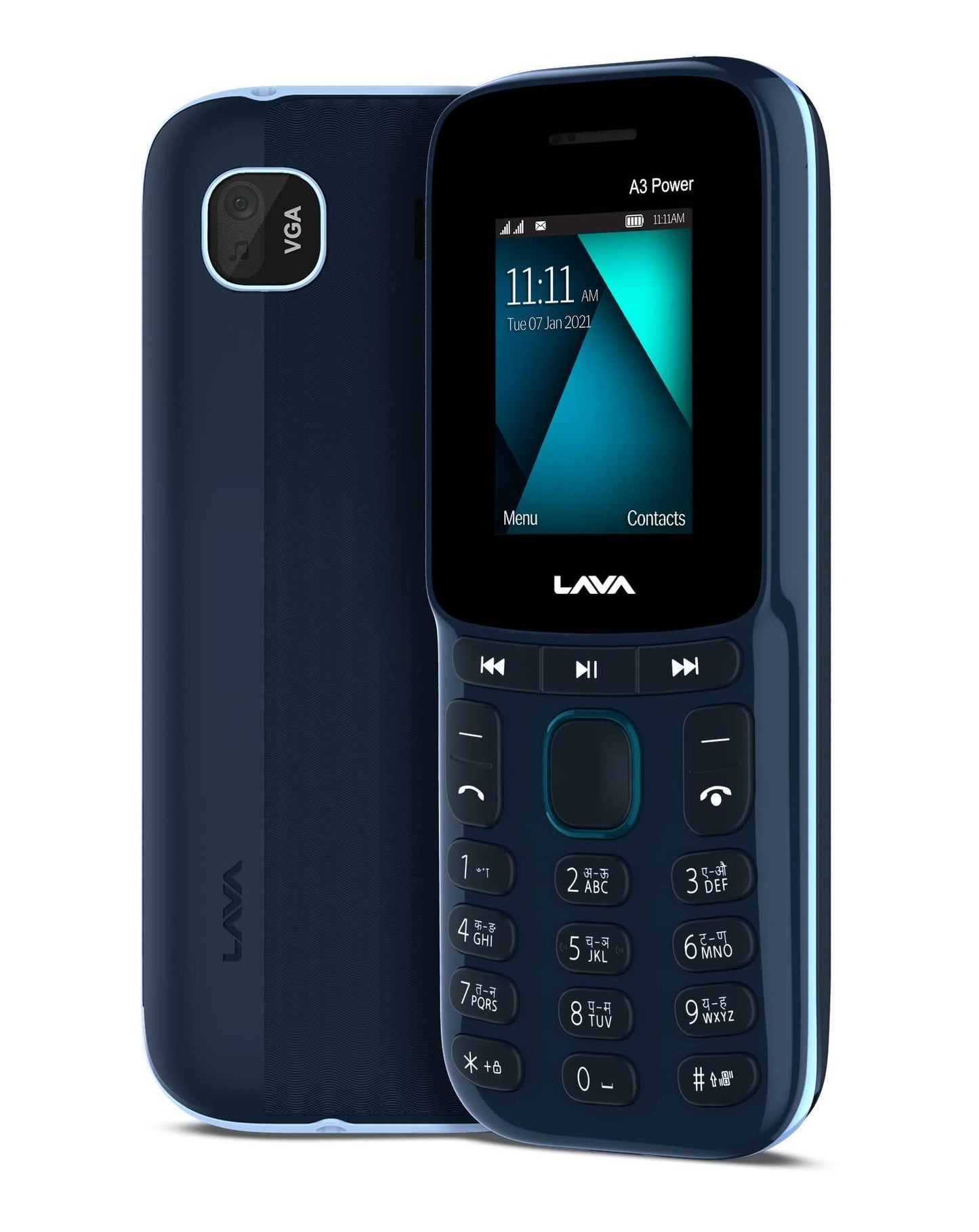 Lava A3 Power (Aqua Blue),Military Grade Certified, Jumbo Battery with 10 Days Backup, Dedicated Music Buttons, Keypad Mobile, Basic Mobile - Triveni World