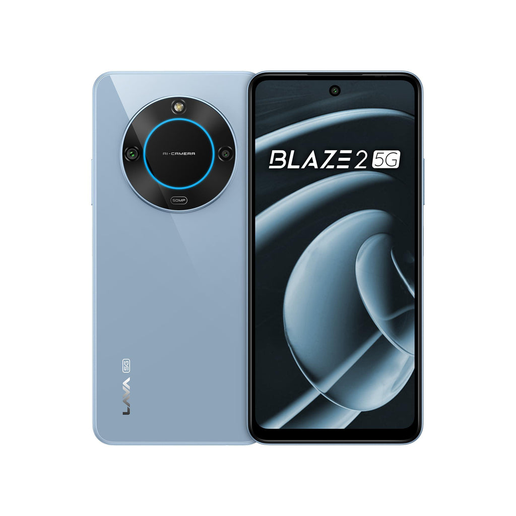 Lava Blaze 2 5G (Glass Blue, 4GB RAM, 64GB Storage)| Stunning Ring Light| 50 MP AI Camera |5000 mAh Battery| Upto 8 GB Expandable RAM - Triveni World