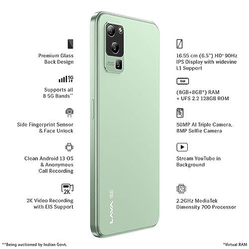 Lava Blaze 5G (Glass Green, 8GB RAM, UFS 2.2 128GB Storage) | 5G Ready | 50MP AI Triple Camera | Upto 16GB Expandable RAM | Charger Included | Clean Android (No Bloatware) - Triveni World